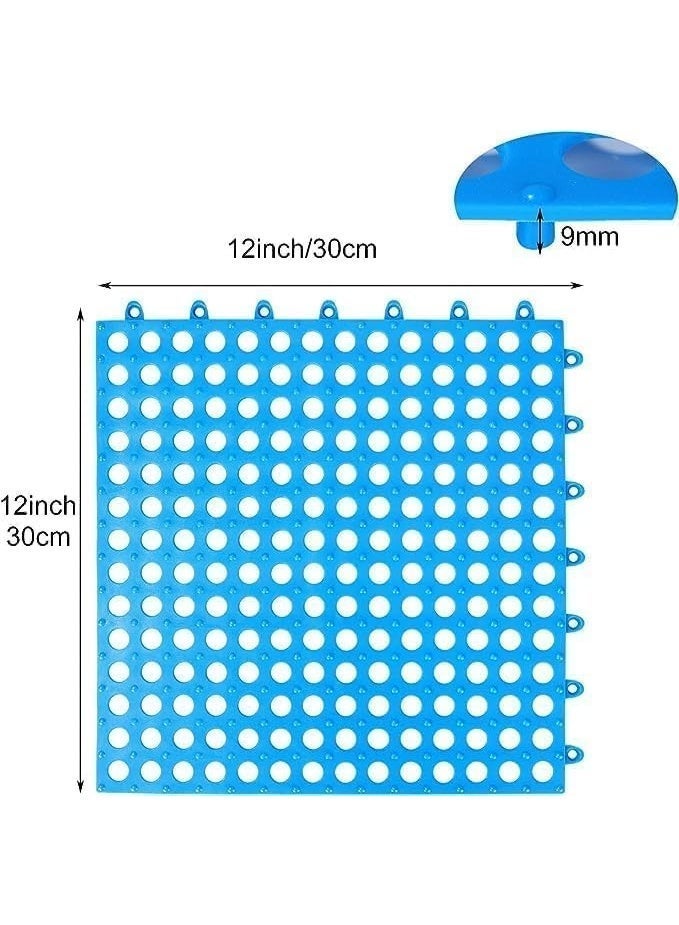 MunKan 12-Pcs PVC Bath Mat Non Slip Shower Mat Bathroom Mats Bathroom Rugs Interlocking Soft Floor Mats PVC Floor Mat With Drain Holes For Home Kitchen Bathroom Shower Pool Balcony ( 6 Pcs Blue + 6 Pcs White ) - Image 3